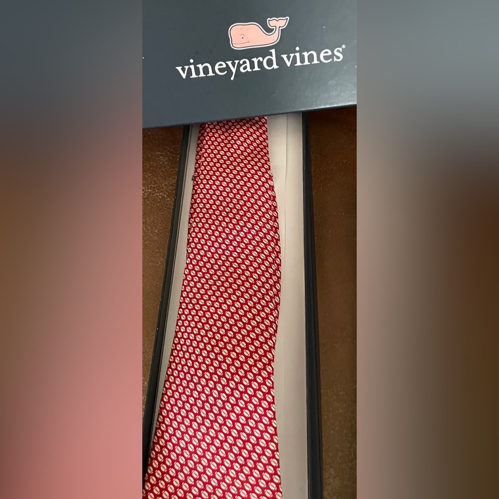 Boys Vineyard Vines Red & White Football Tie